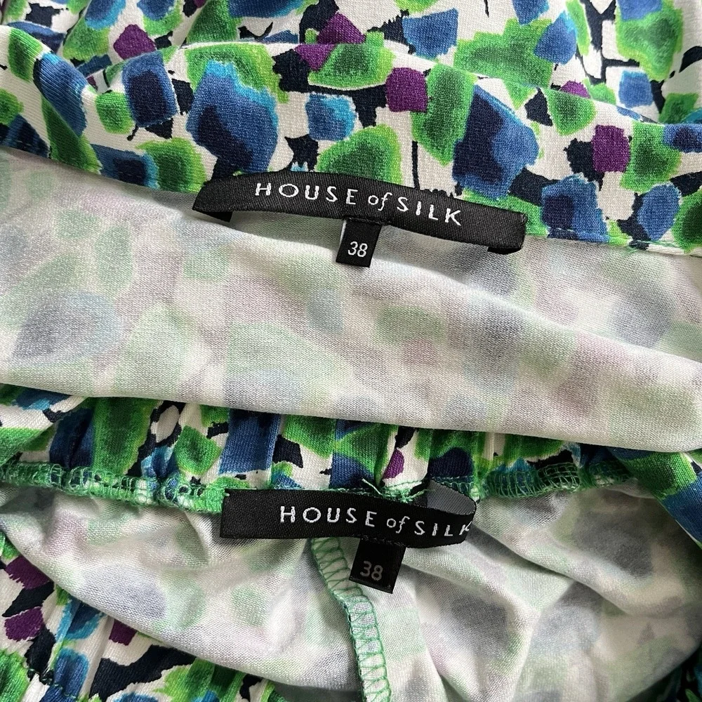 House of Silk Pajama Set Womens EU 38 US M Shorts &‎ Top Green Blue Abstract